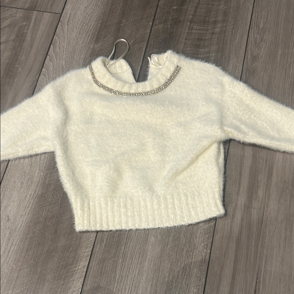 Chelsea & Violet White Sweater with Sparkling Neckline